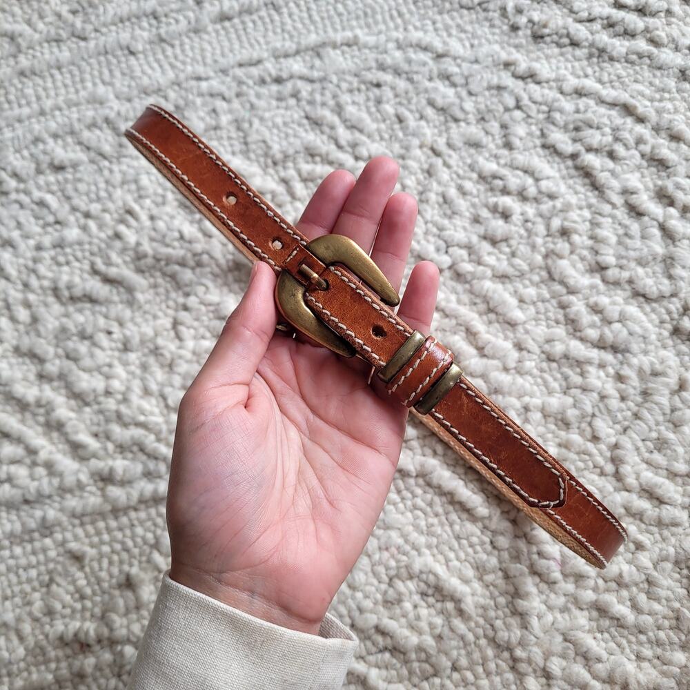 Vtg Skinny Brown Leather Belt Echo Sz M